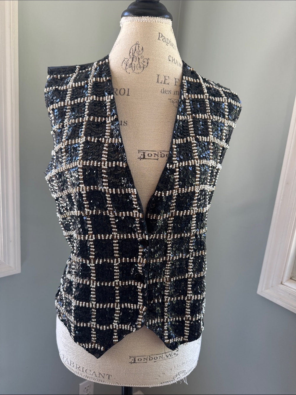 Effeci 90’s beaded checkerboard embellished front menswear style vest formal LG